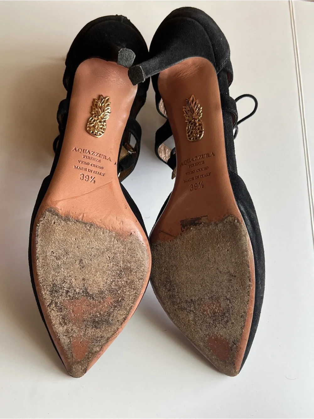 Aquazzura Belgravia Black Suede Lattice Caged Pointed Toe Heels Sandals EU 39.5